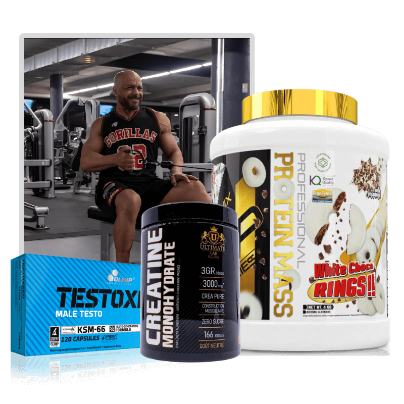 Pack Prise de Masse Dragon Nutrition comprenant créatine, protéines, boosters et compléments alimentaires, idéal pour augmenter la masse musculaire, la force et la performance à l’entraînement.
