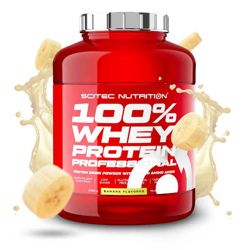 100% Whey Protein Professional Scitec Nutrition 2350g - Protéine banane faible en sucre sans gluten enzymes végétales acides aminés 78 portions | Dragon Nutrition