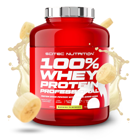 100% Whey Protein Professional Scitec Nutrition 2350g - Protéine banane faible en sucre sans gluten enzymes végétales acides aminés 78 portions | Dragon Nutrition