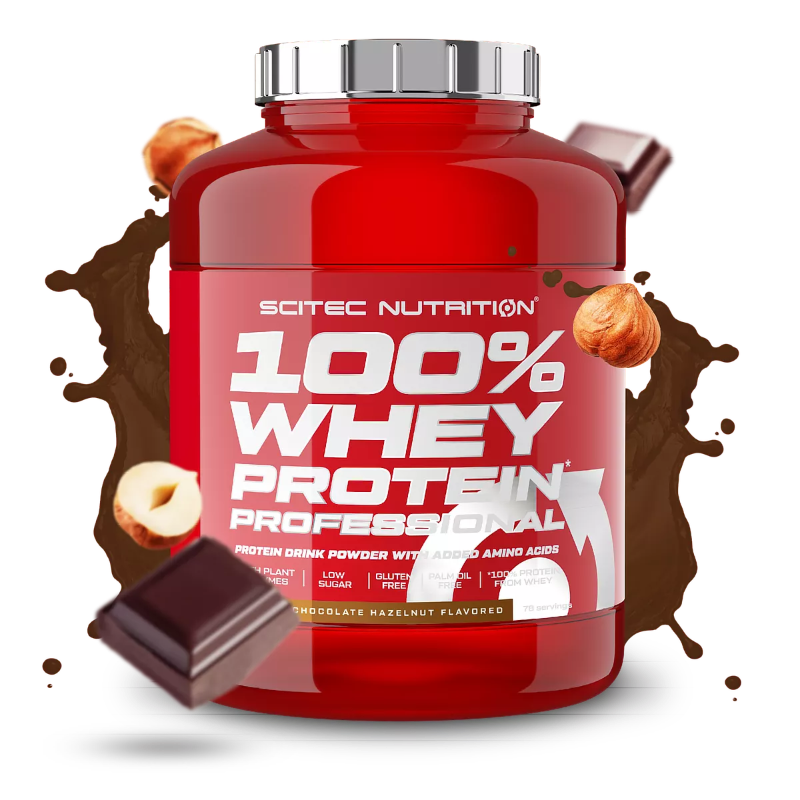 100% Whey Protein Professional Scitec Nutrition 2350g - Protéine chocolat noisette faible en sucre sans gluten acides aminés 78 portions | Dragon Nutrition