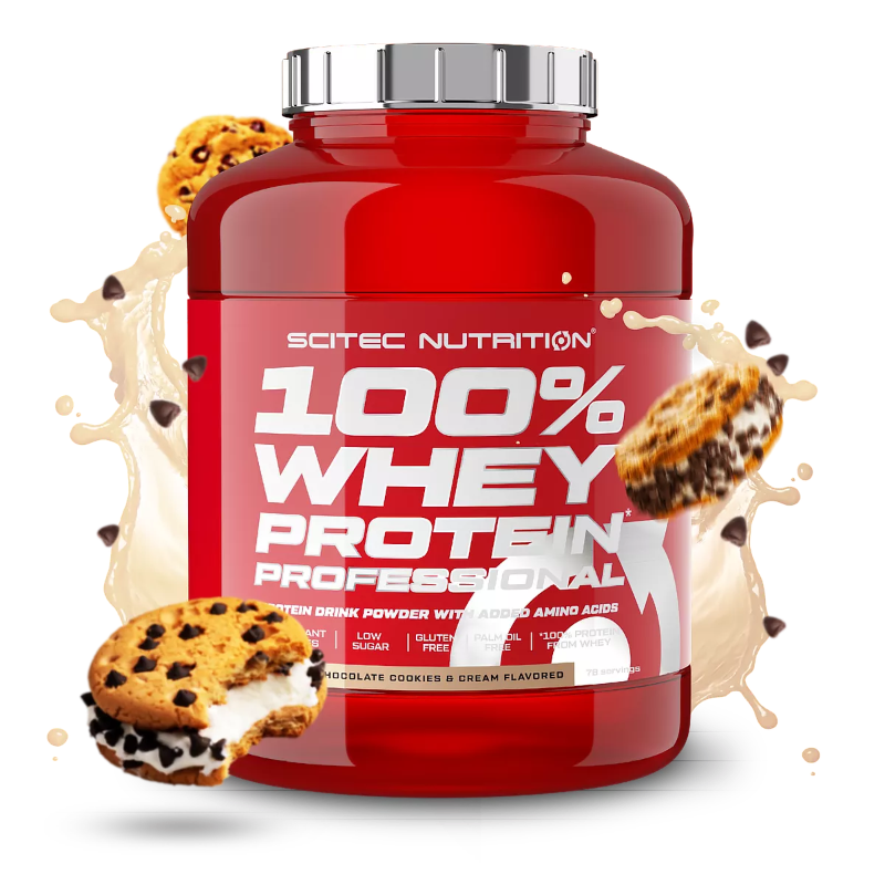 100% Whey Protein Professional Scitec Nutrition 2350g - Protéine Chocolate Cookies & Cream biscuit chocolat crème sans gluten 78 portions | Dragon Nutrition