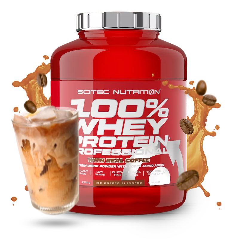 100% Whey Protein Professional Scitec Nutrition 2350g - Protéine Ice Coffee café glacé avec vrai café sans gluten acides aminés 78 portions | Dragon Nutrition