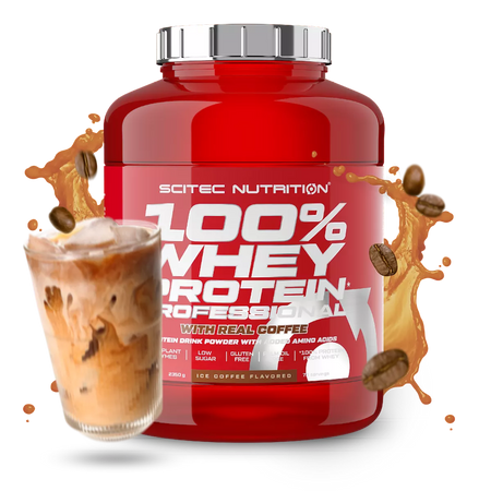 100% Whey Protein Professional Scitec Nutrition 2350g - Protéine Ice Coffee café glacé avec vrai café sans gluten acides aminés 78 portions | Dragon Nutrition
