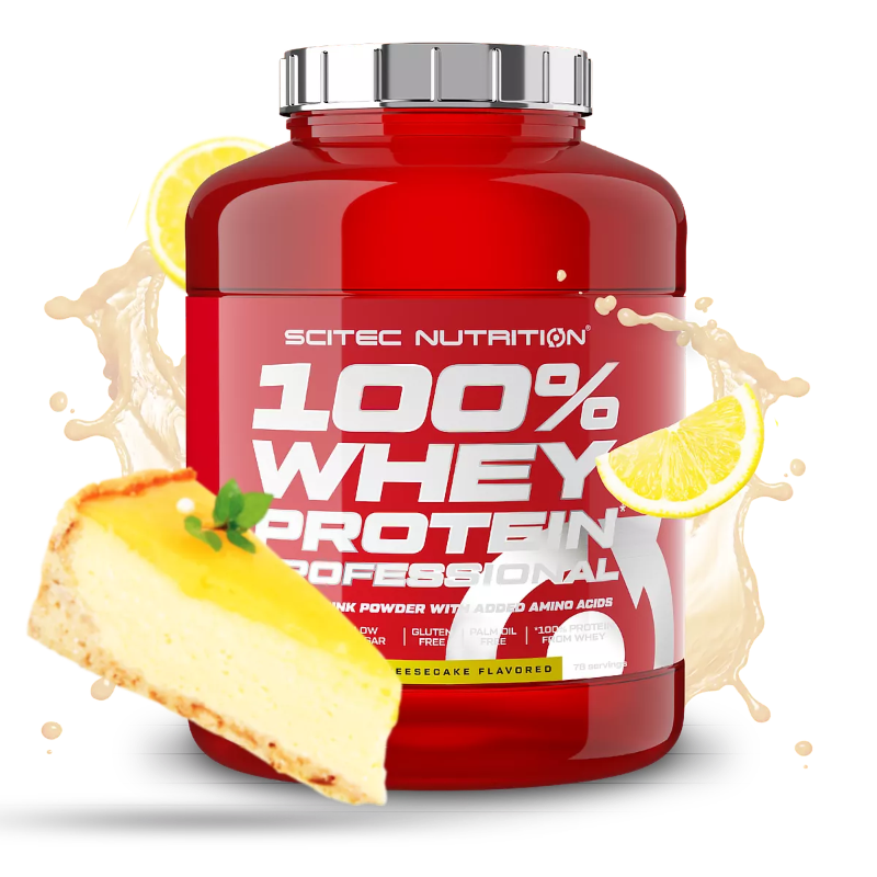 100% Whey Protein Professional Scitec Nutrition 2350g - Protéine Lemon Cheesecake citron faible en sucre sans gluten acides aminés 78 portions | Dragon Nutrition