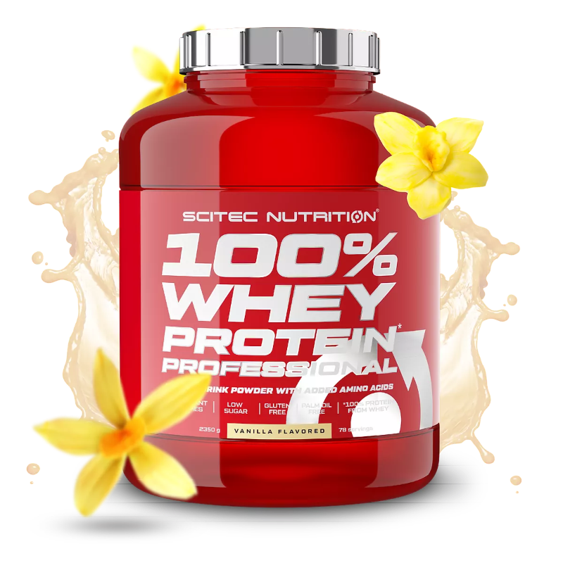 100% Whey Protein Professional Scitec Nutrition 2350g - Protéine vanille faible en sucre sans gluten acides aminés 78 portions | Dragon Nutrition