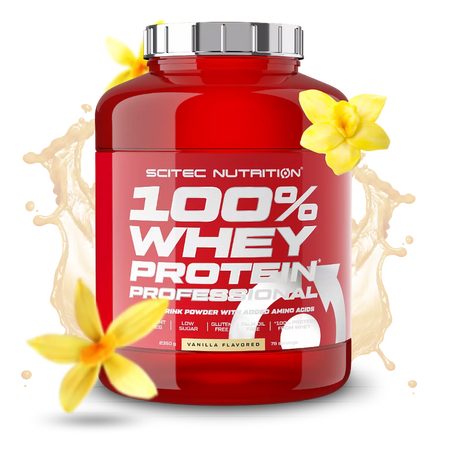100% Whey Protein Professional Scitec Nutrition 2350g - Protéine vanille faible en sucre sans gluten acides aminés 78 portions | Dragon Nutrition