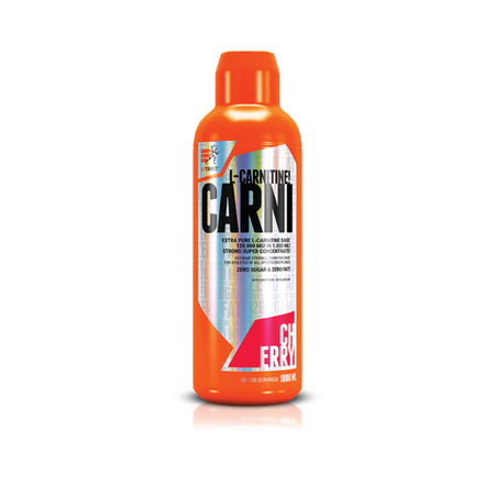 Bouteille orange de L-Carnitine Carni extrifit, complément liquide favorisant la combustion des graisses et l’énergie pendant l’entraînement, goût cerise.