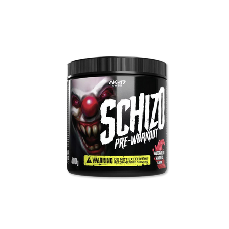 Pot AK-47 Labs Schizo pre-workout 400g Eden’s Apple, 40 servings avec avertissement haute puissance en fa