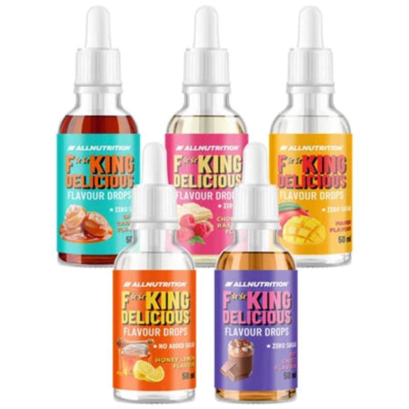 AllNutrition Fitking Delicious Flavour Drops 50ml - Arômes liquides zéro calorie sans sucre gamme complète caramel framboise mangue miel chocolat