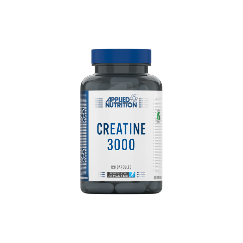 Pot de Applied Nutrition Creatine 3000, 120 capsules, formule végétale adaptée aux sportifs