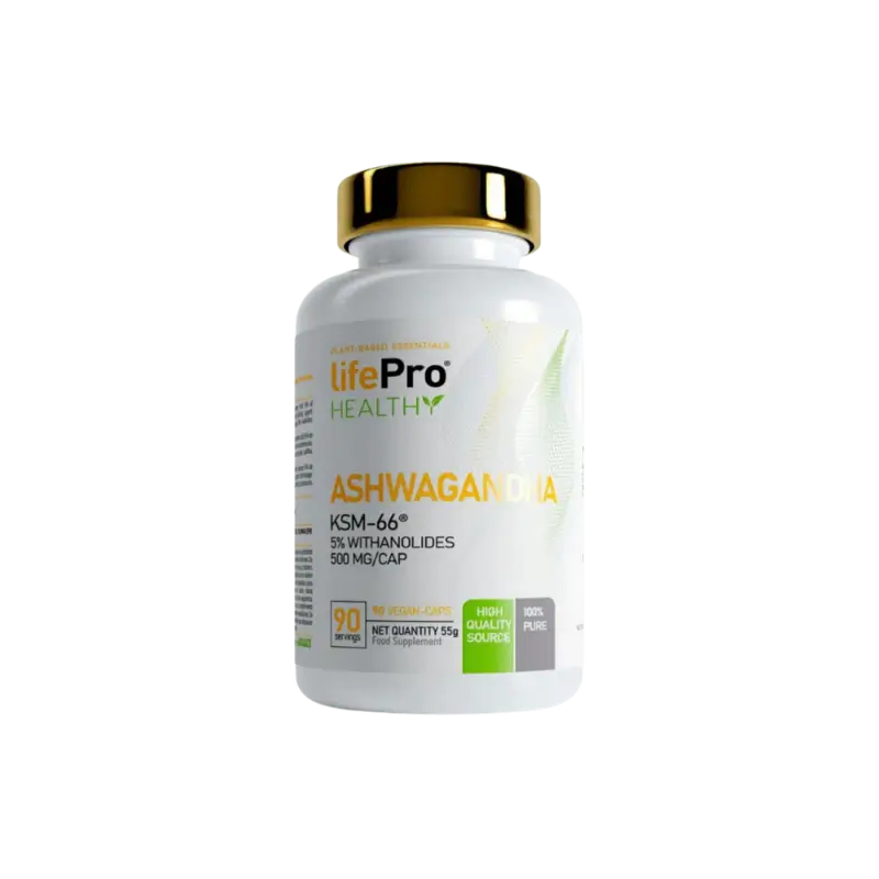 Pot de complément LifePro Healthy Ashwagandha KSM-66 500 mg en gélules, 90 capsules pour la gestion du stress