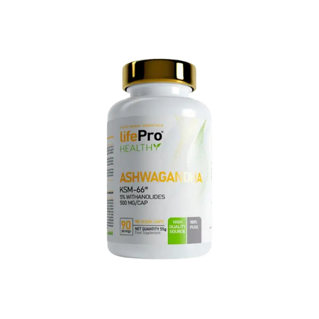 Pot de complément LifePro Healthy Ashwagandha KSM-66 500 mg en gélules, 90 capsules pour la gestion du stress