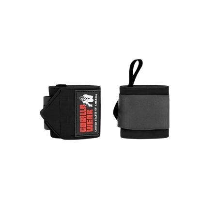 Paire de bandes de poignet Gorilla Wear noires et grises avec passant pour le pouce pour exercices de force