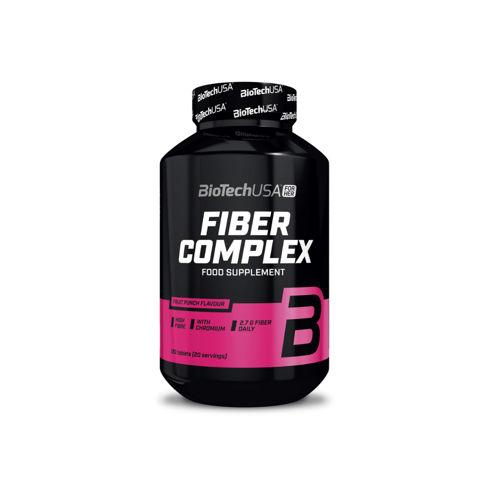 Flacon de BioTechUSA Fiber Complex 120 comprimés saveur fruit punch, complément riche en fibres et chrome