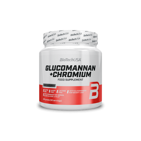 Pot de BioTechUSA Glucomannan + Chromium, supplément 225g, sans gluten ni sucre, 30 doses