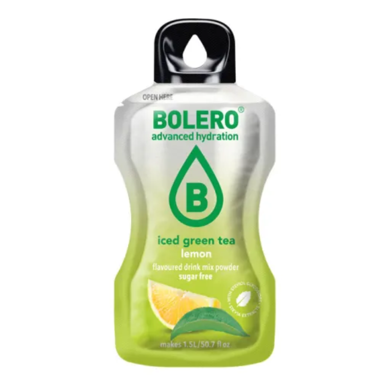 Bolero Advanced Hydration Iced Green Tea Citron - Boisson thé vert glacé en poudre sans sucre 1,5L - Stevia