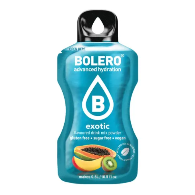Bolero Advanced Hydration Saveur Exotique - Boisson en poudre sans sucre sans gluten vegan 0,5L - Stevia