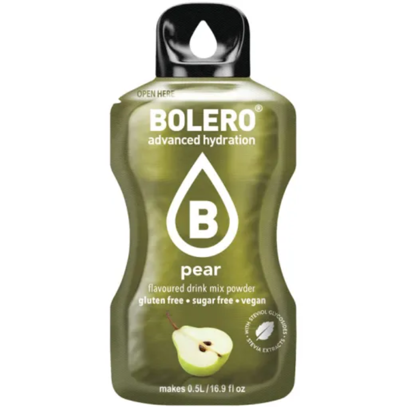 Bolero Advanced Hydration Saveur Poire - Boisson en poudre sans sucre sans gluten vegan 0,5L - Stevia