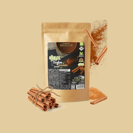 Sachet Iogenix Organic Ceylon Cinnamon Powder 200g, cannelle de Ceylan moulue biologique végan idéale pour boissons, porridges et pâtisseries
