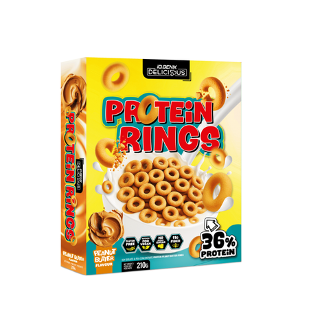 Céréales protéinées IO.Genix Protein Rings goût beurre de cacahuète – 36% de protéines, sans sucre ajouté, vegan et sans gluten