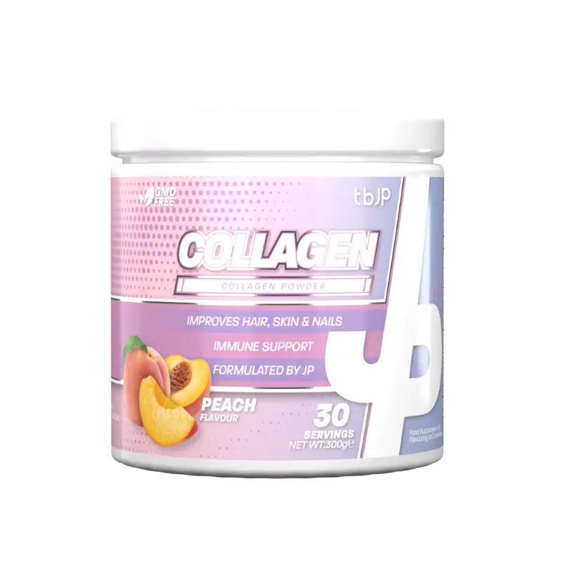 Pot TBJP Collagen Powder 300g saveur ananas-fraise, formule tri-source collagène bovin, marin et poulet avec vitamine C pour la peau, les cheveux, les ongles et les articulations