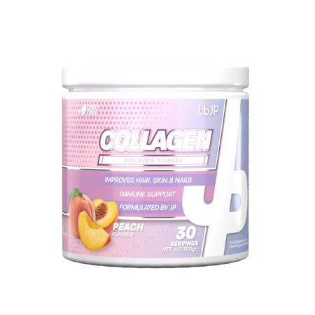 Pot TBJP Collagen Powder 300g saveur ananas-fraise, formule tri-source collagène bovin, marin et poulet avec vitamine C pour la peau, les cheveux, les ongles et les articulations