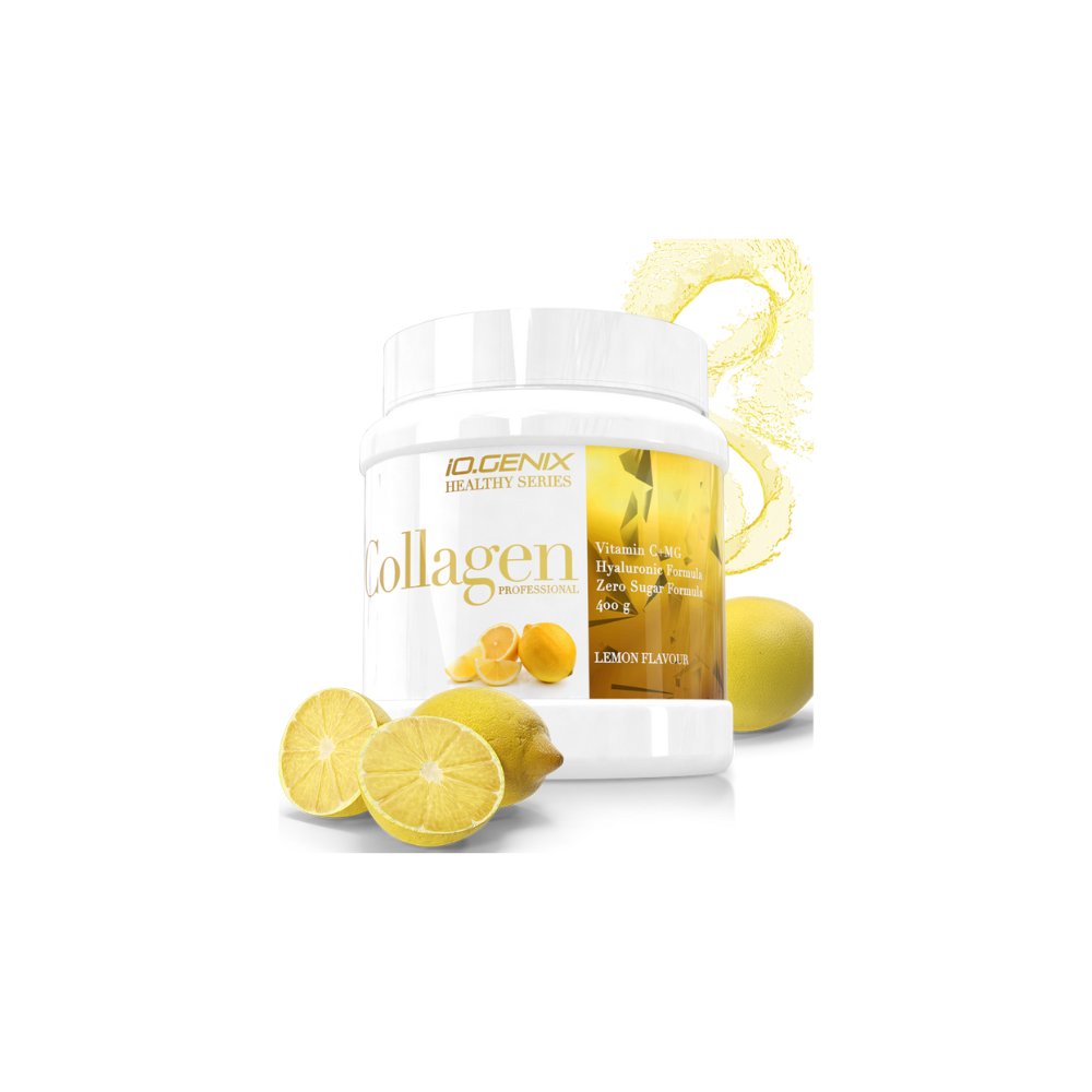 Pot Collagen Professional IO Genix 400g goût citron, complément articulaire à base de collagène hydrolysé, magnésium, vitamine C et acide hyaluronique