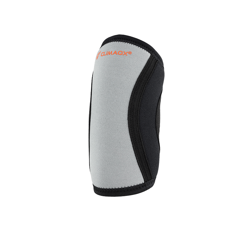 Coudière Climaqx gris clair et noir vue de côté montrant la coupe ergonomique autour du coude
