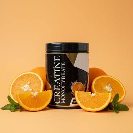 Créatine monohydrate saveur orange Ultimate Lab – complément alimentaire pour performance musculaire avec oranges fraîches