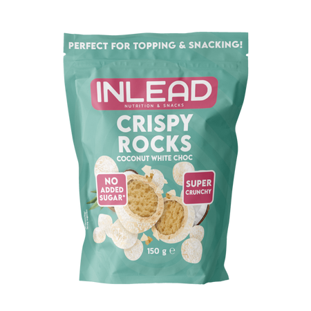 Sac de Crispy Rocks INLEAD au chocolat blanc coco, 150 g, parfait pour le topping et les collations.