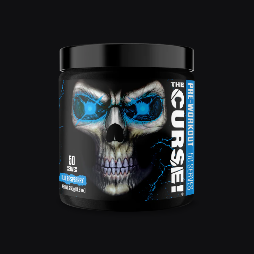 Pot The Curse Pre-Workout saveur Blue Raspberry, 50 doses, contrôle mental et focus