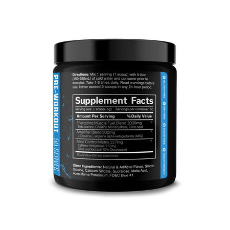 Étiquette arrière The Curse Pre-Workout Blue Raspberry : informations nutritionnelles complètes et dosage