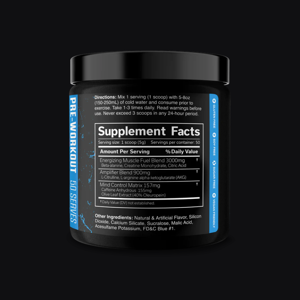 Tableau nutritionnel The Curse Pre-Workout : bêta-alanine, créatine, caféine et extrait d'olive par portion