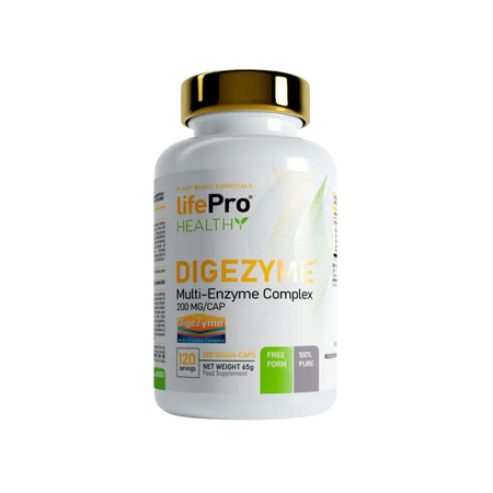 Flacon LifePro Healthy Digezyme, complexe multi-enzymes digestives 200 mg par gélule en 120 capsules véganes pour améliorer la digestion des nutriments