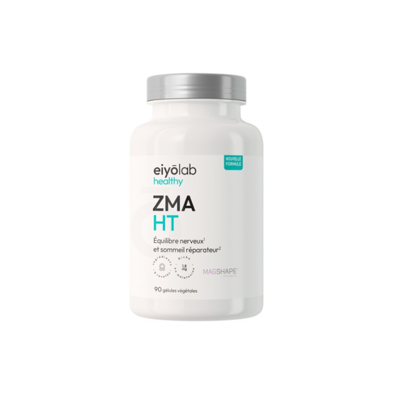 Pot Eiyolab ZMA HT 90 gélules végétales, complexe magnésium zinc vitamine B6 et mélatonine pour l’équilibre nerveux et le sommeil réparateur