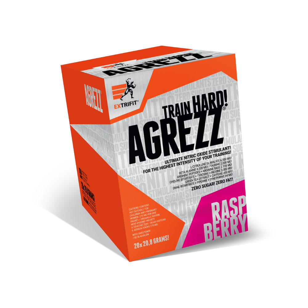 Boîte Extrifit Agrezz Pre-Workout goût framboise, 20 sachets booster oxyde nitrique, sans sucre