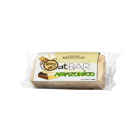 Barre flapjack IO Genix Oat Bar goût chocolat blanc Amazonico 120 g, riche en fibres.