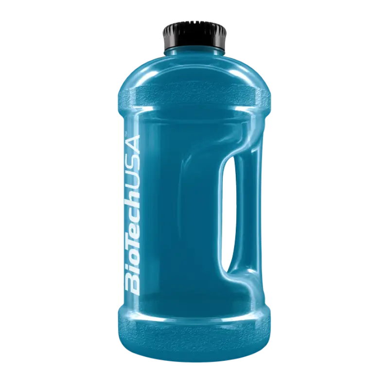Gourde gallon BioTechUSA 2,2 L bleue avec poignée intégrée et bouchon noir à vis