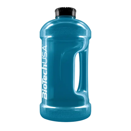 Gourde gallon BioTechUSA 2,2 L bleue avec poignée intégrée et bouchon noir à vis