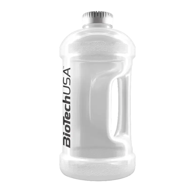 Gourde gallon BioTechUSA 2,2 L transparente avec large poignée moulée et bouchon blanc à vis