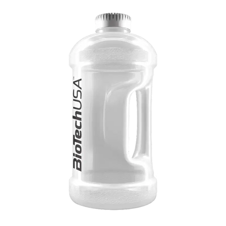 Gourde gallon BioTechUSA 2,2 L transparente avec large poignée moulée et bouchon blanc à vis
