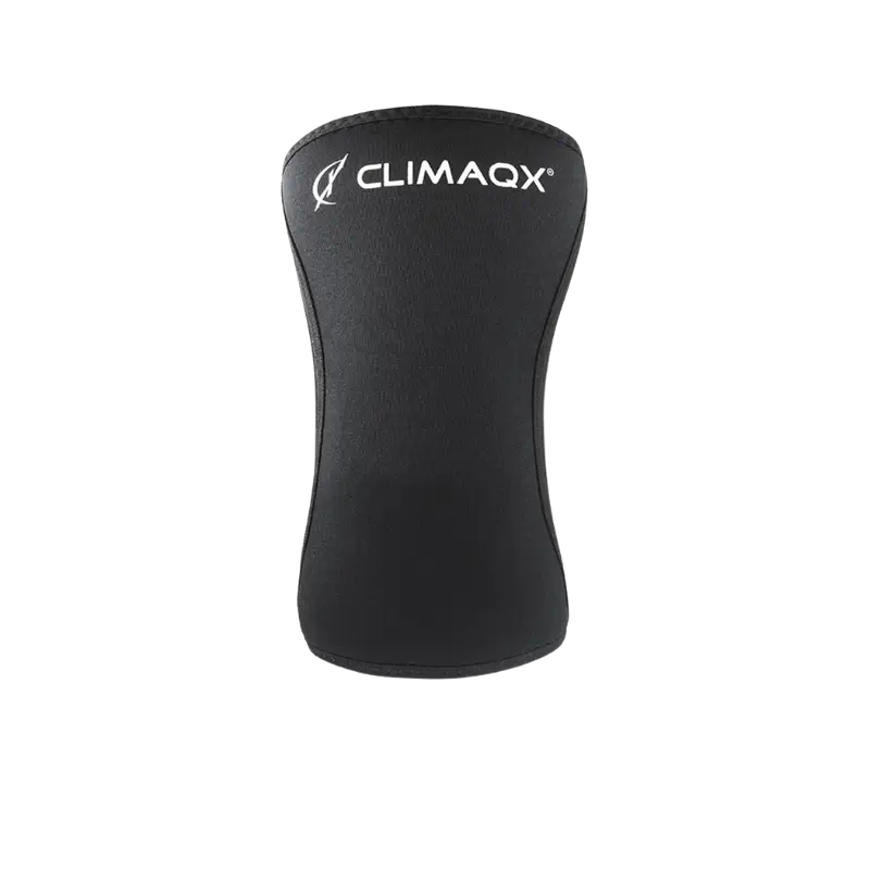 Genouillère de musculation Climaqx noire vue de face pour le soutien du genou lors des squats