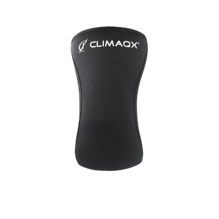 Genouillère de musculation Climaqx noire vue de face pour le soutien du genou lors des squats