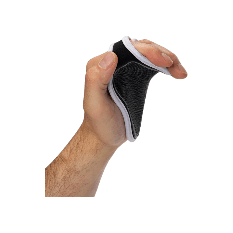 Paire de grip pads Gorilla Wear noirs bordés de blanc avec logo gorille pour la protection des paumes en musculation