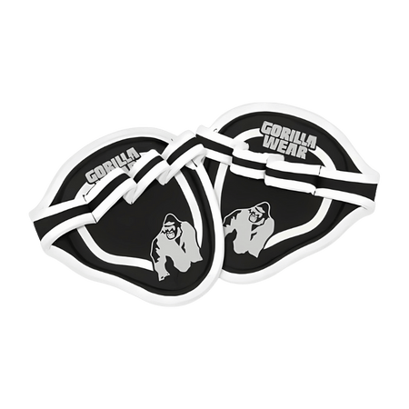 Grip pad Gorilla Wear noir et blanc tenu en main pour améliorer l’adhérence lors des exercices de musculation