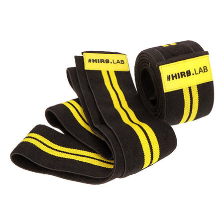 Hiro Lab Knee Wraps Rubber Logo - Bandes de genoux noires et jaunes pour musculation powerlifting