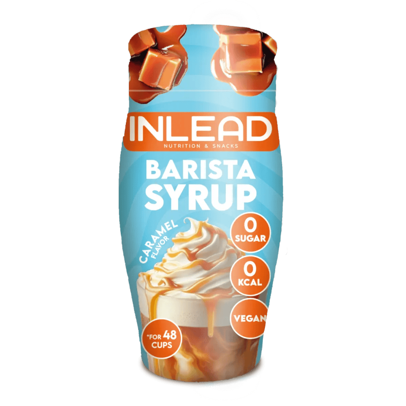 Bouteille Inlead Barista Syrup 65ml saveur caramel, sirop café végan sans sucre ni calories pour aromatiser jusqu’à 48 tasses de latte ou cappuccino