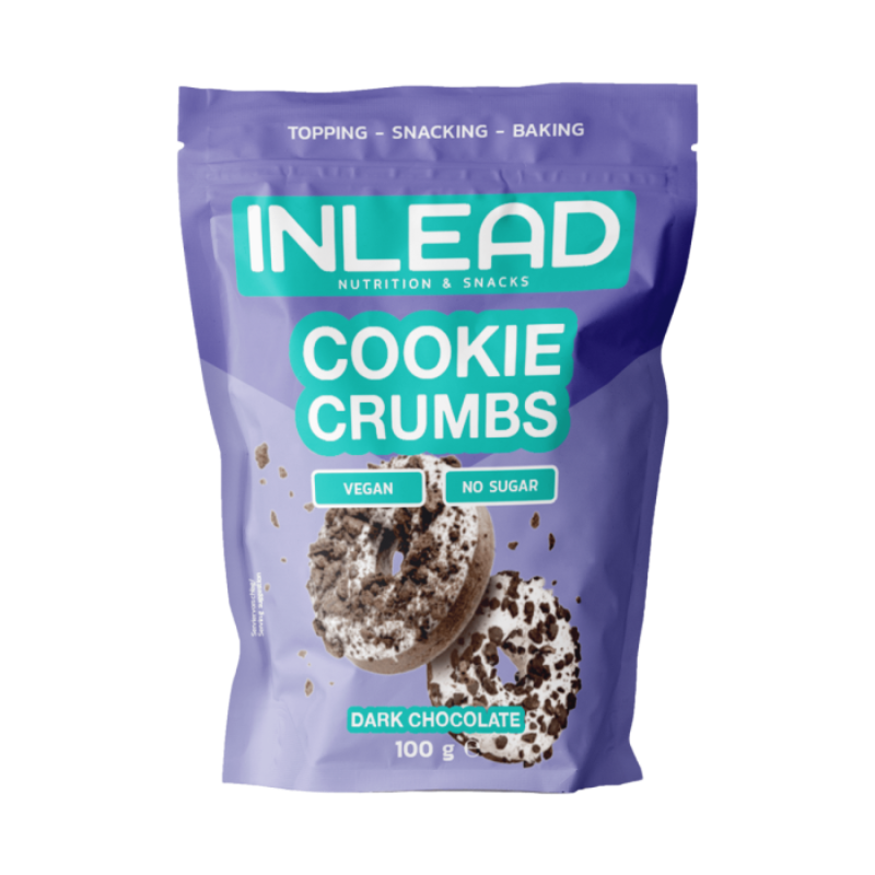 Éclats Inlead Cookie Crumbs 100g au chocolat noir, biscuits végans sans sucre parfaits en topping, snacking ou pâtisserie