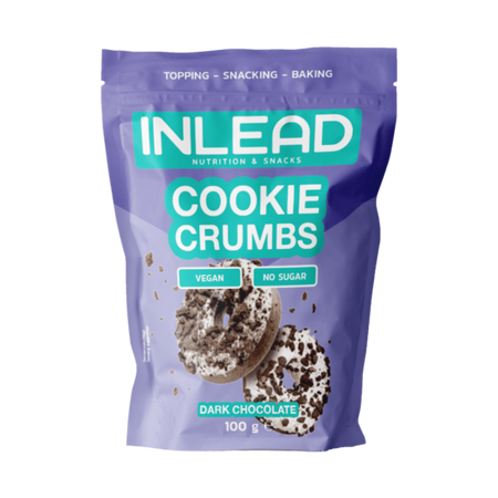 Éclats Inlead Cookie Crumbs 100g au chocolat noir, biscuits végans sans sucre parfaits en topping, snacking ou pâtisserie