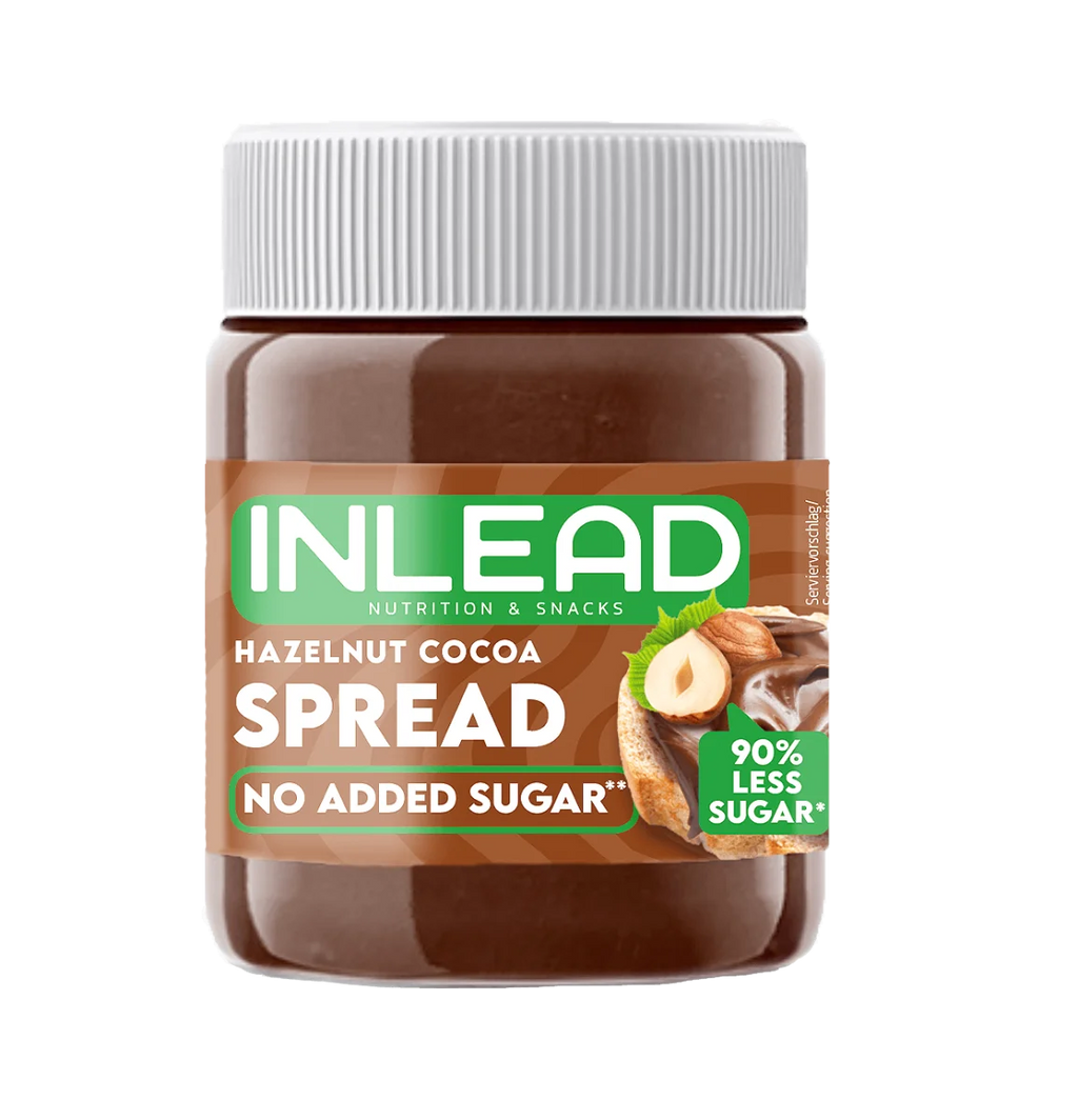 Pot Inlead Hazelnut Cocoa Spread 350g sans sucre ajouté, pâte à tartiner noisette cacao low sugar avec 10 pourcent de noisettes et 4 pourcent de cacao